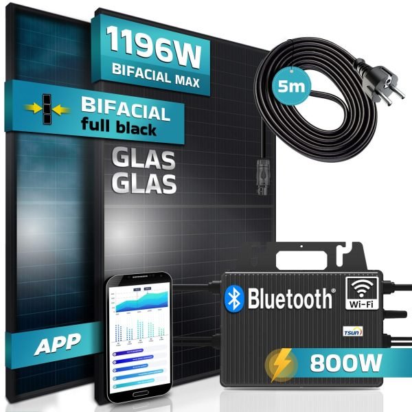 SUNNIVA® Balkonkraftwerk 1196W / 800W – Komplette Solaranlage für Steckdose