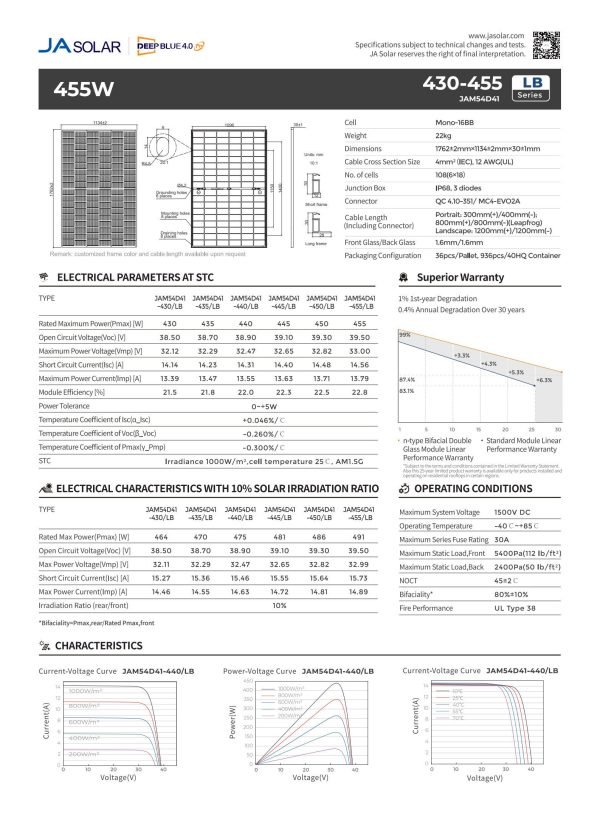 JA Solar Deep Blue 4.0 Pro Modul JAM54D41‑435/LB