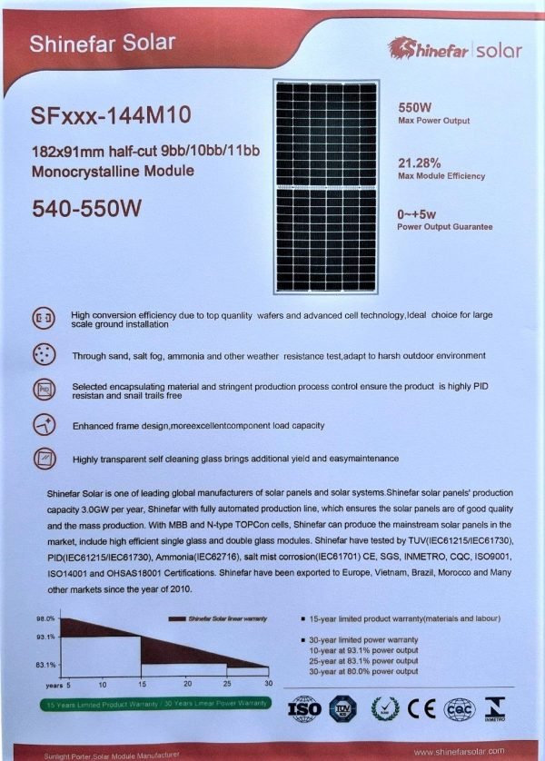 Shinefar Solar Modul 550 W – Hochleistungs-Solarmodul für Ihr Zuhause