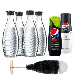 Wassersprudler Glaskaraffe 4er-Set, 2 Pepsi Sirup, Flaschenbürste, Crystal, Penguin